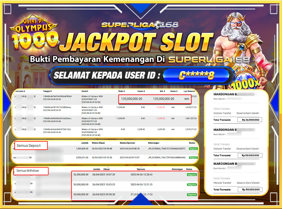SUPERLIGA168 JACKPOT GATES OF OLYMPUS 1000 Rp.136,500,000