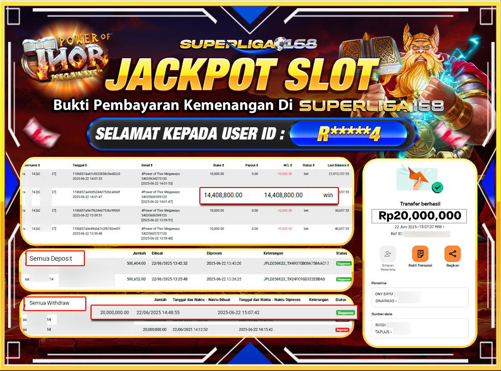SUPERLIGA168 JACKPOT POWER OF THOR MEGAWAYS  Rp.20,000,000-LUNAS