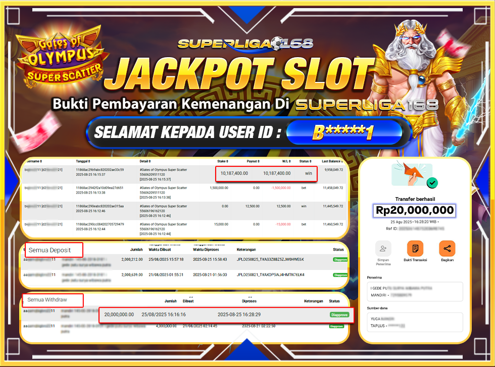 SUPERLIGA168 JACKPOT GATES OF OLYMPUS SUPER SCATTER Rp.20,000,000-LUNASsss