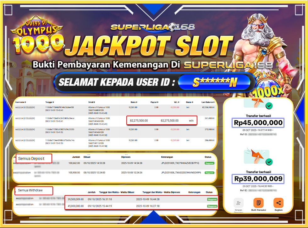 SUPERLIGA168 JACKPOT GATES OF OLYMPUS 1000 Rp.84,000,009-LUNASSSSS